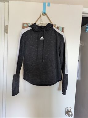 adidas Black Heather Hoodie with White Sleeve Stripes